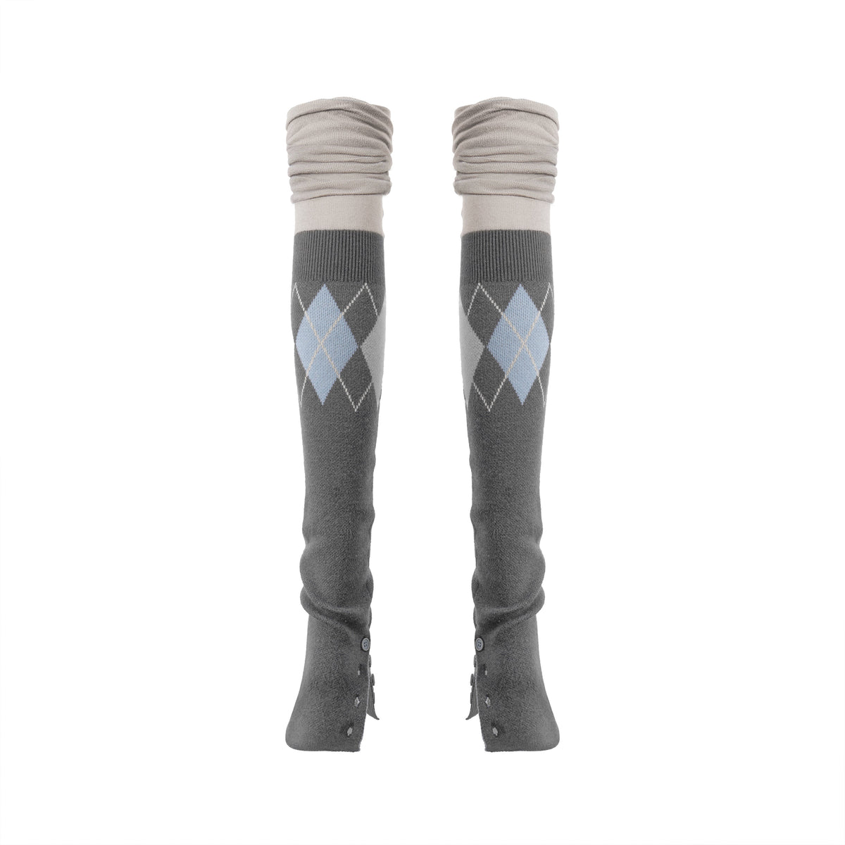 Lola Grey-Blue Argyle Knit Scrunch Leg Warmers