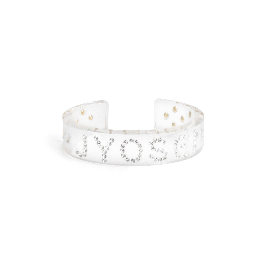Aria Clear Acrylic Rhinestone Letter Slim Open Cuff Bracelet