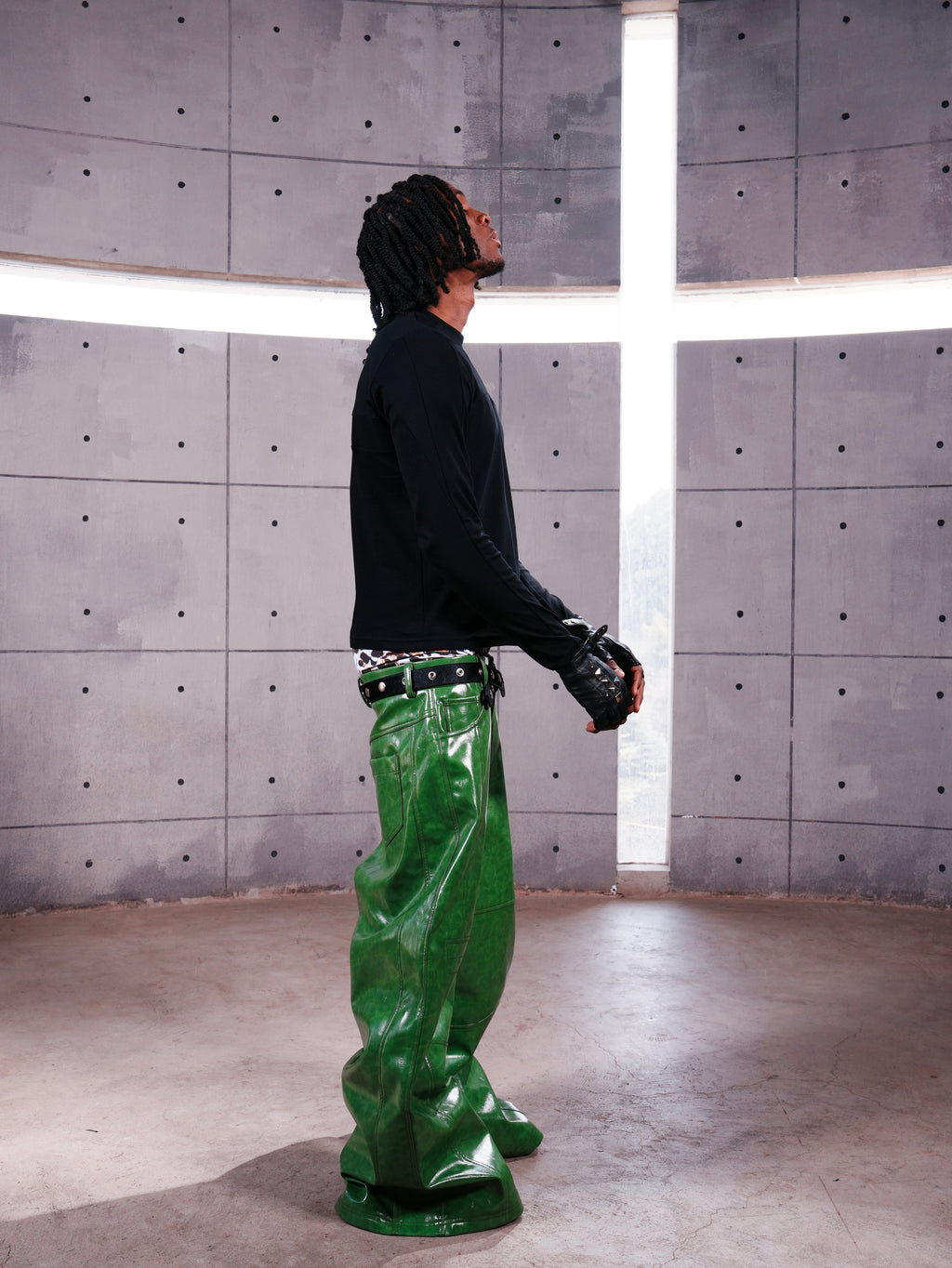 Green Liquid Leather Wide-Leg Pants