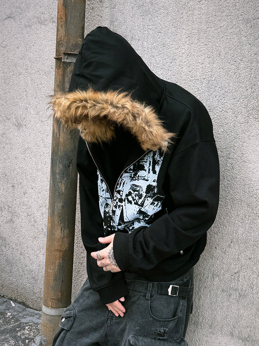 PAIKI Vintage Rock Band Print Hoodie