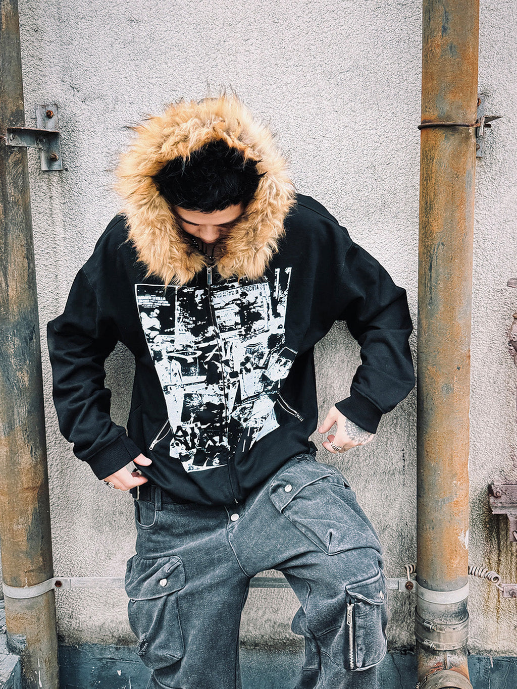 PAIKI Vintage Rock Band Print Hoodie