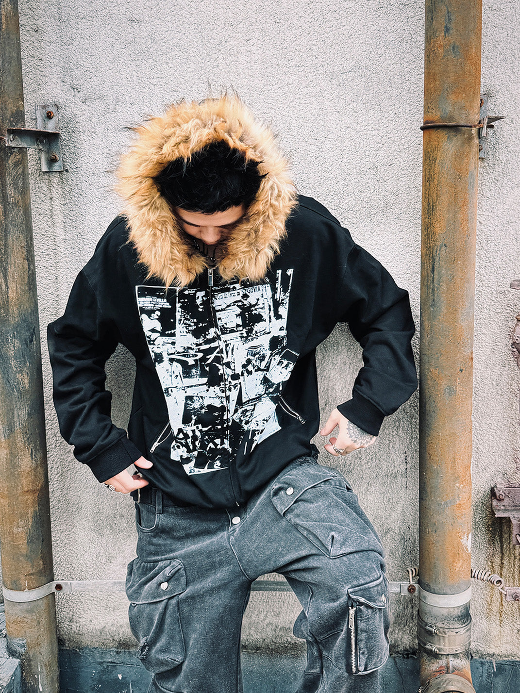 PAIKI Vintage Rock Band Print Hoodie