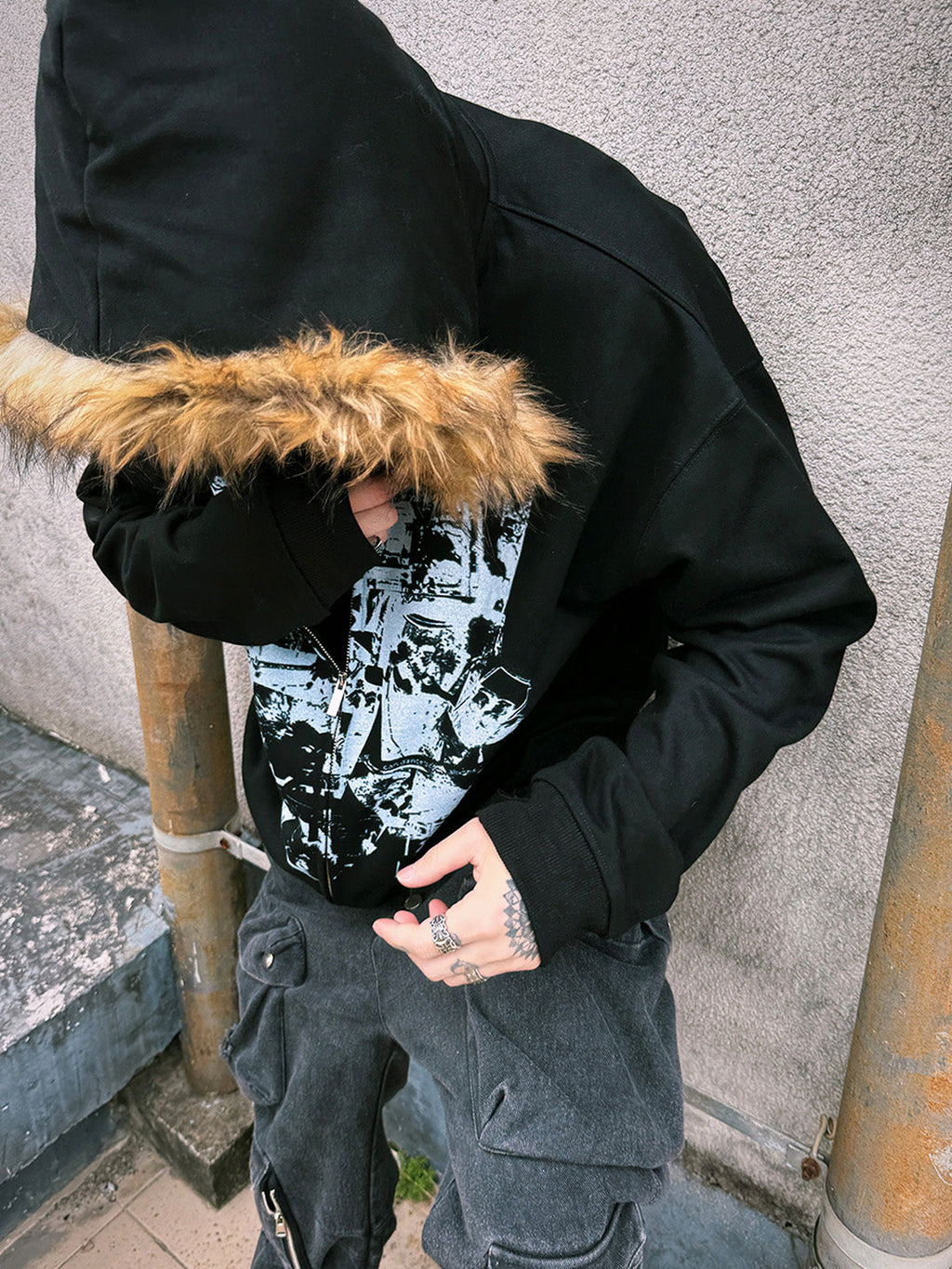 PAIKI Vintage Rock Band Print Hoodie
