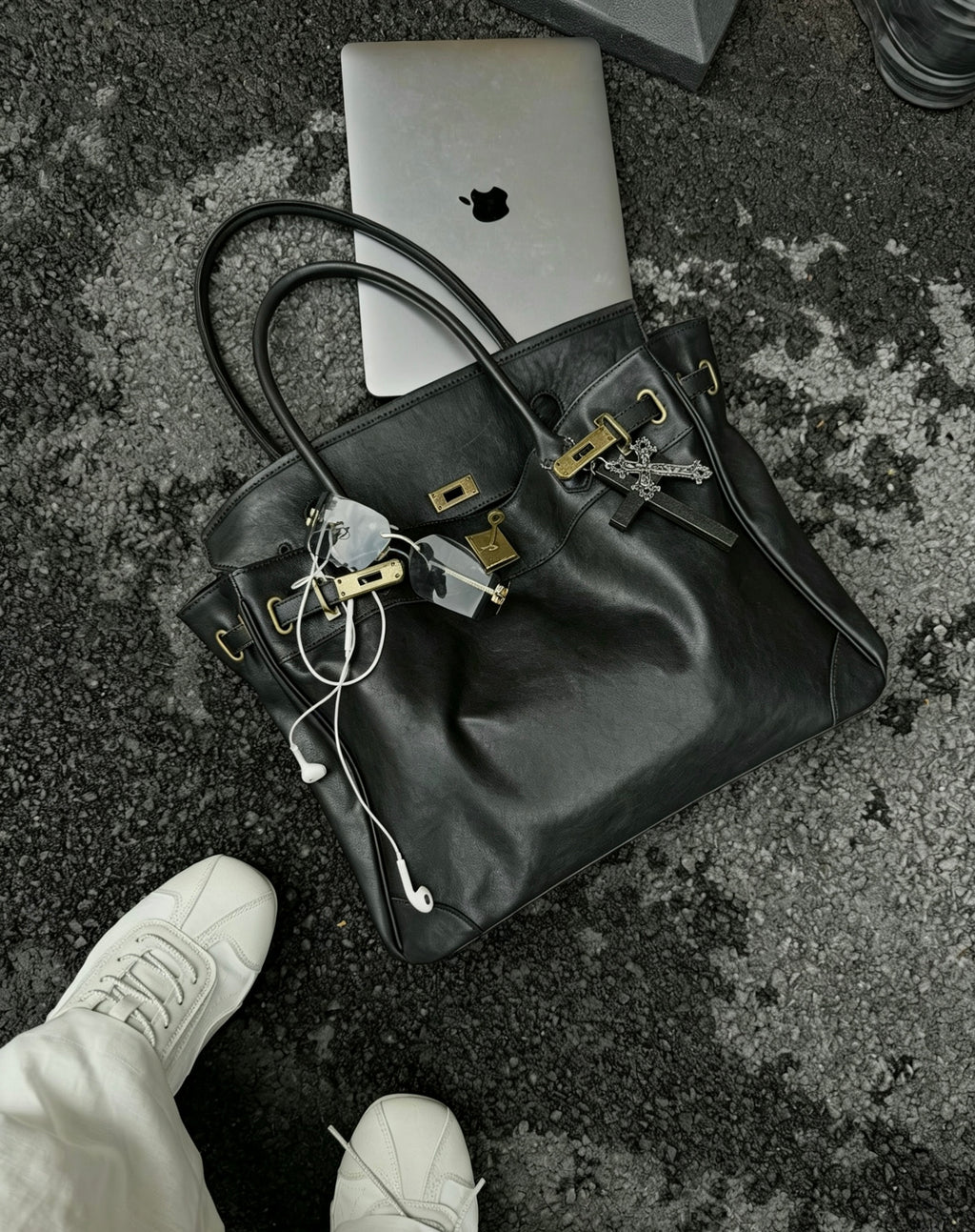Quilted Leather Tote Firkin Bag PU