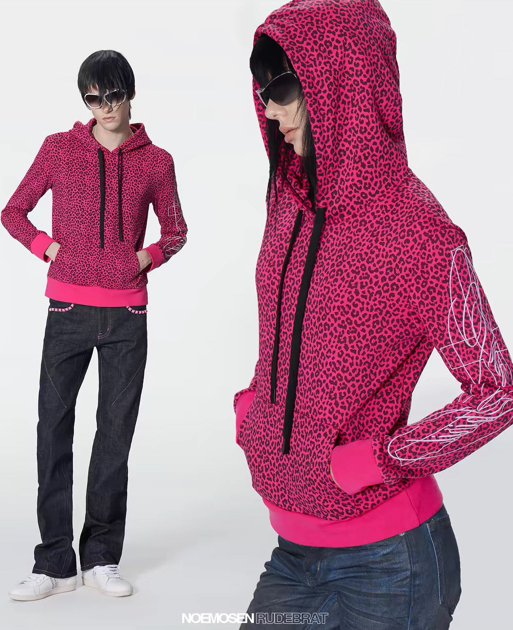 Rose pink leopard print hoodie