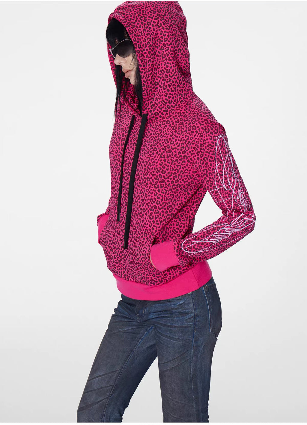 Rose Pink Leopard Print Hoodie - detail