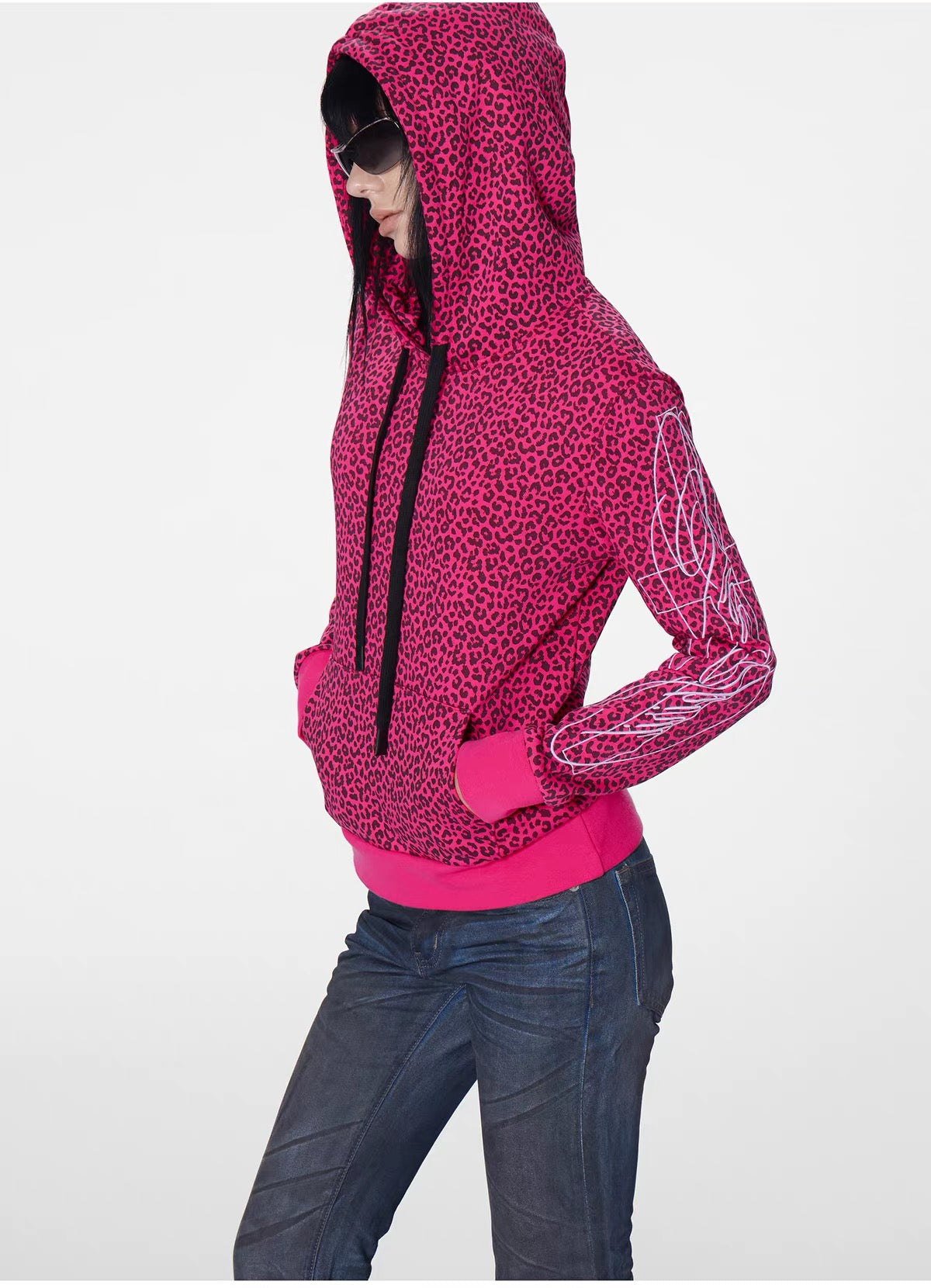 Rose Pink Leopard Print Hoodie - detail