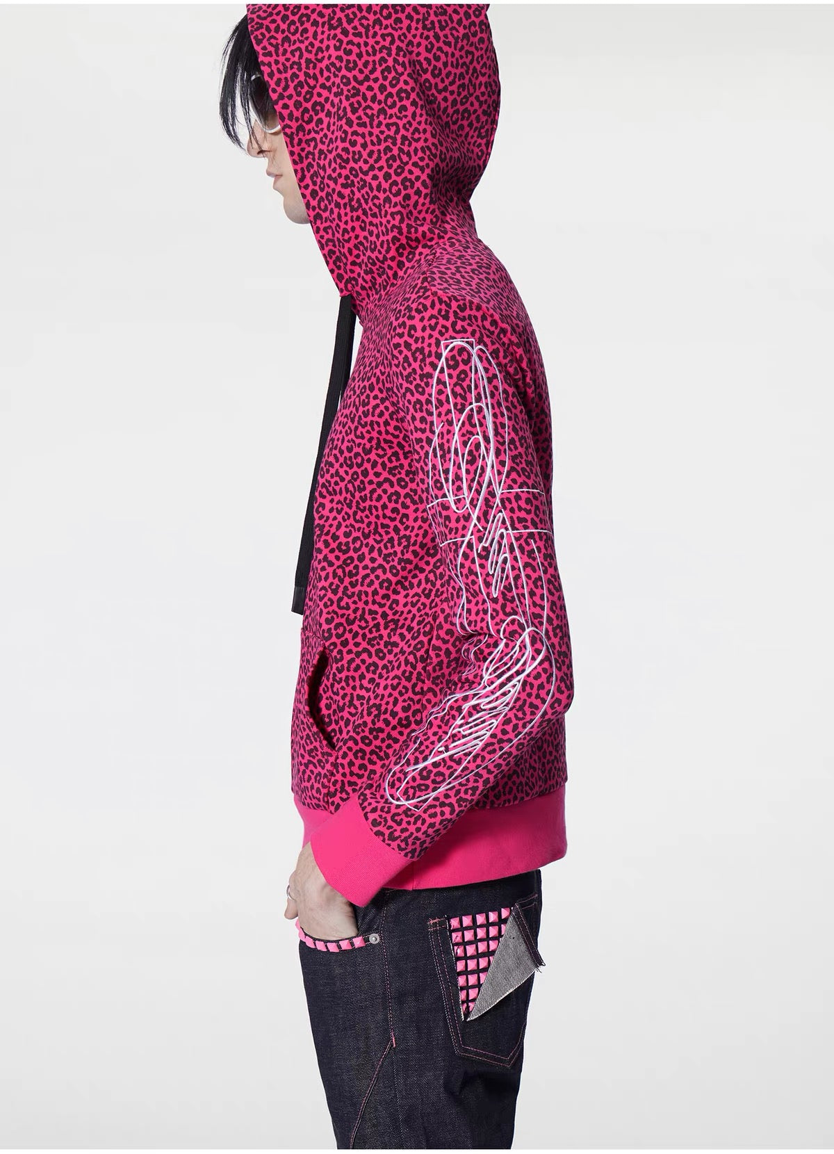 Rose Pink Leopard Print Hoodie - back