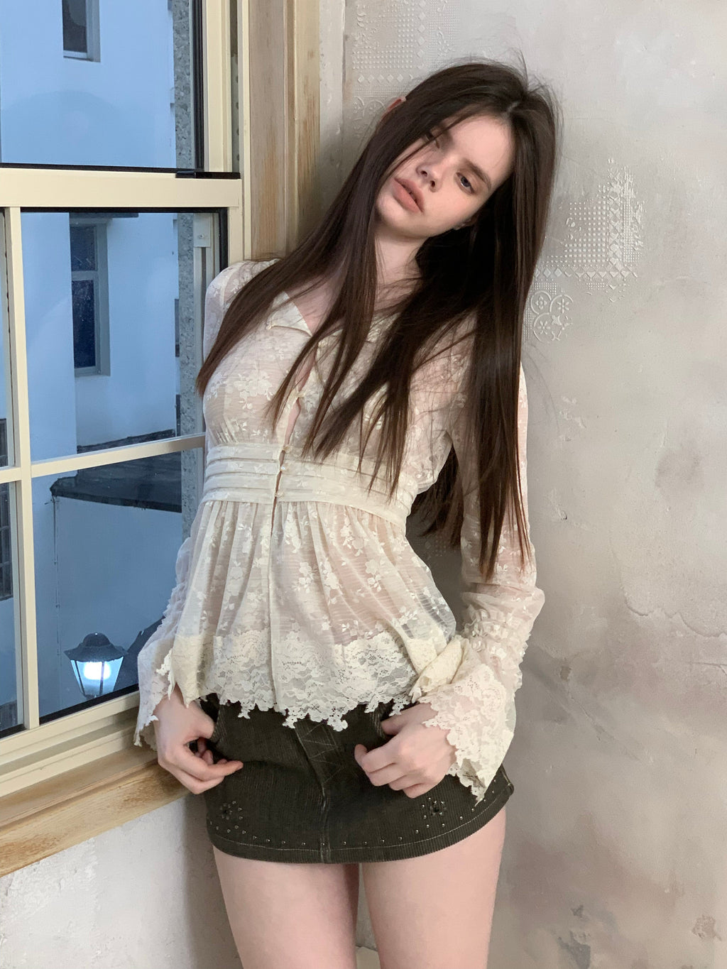 [A001088]Lace Codex Baroque Vine Embroidered Blouse