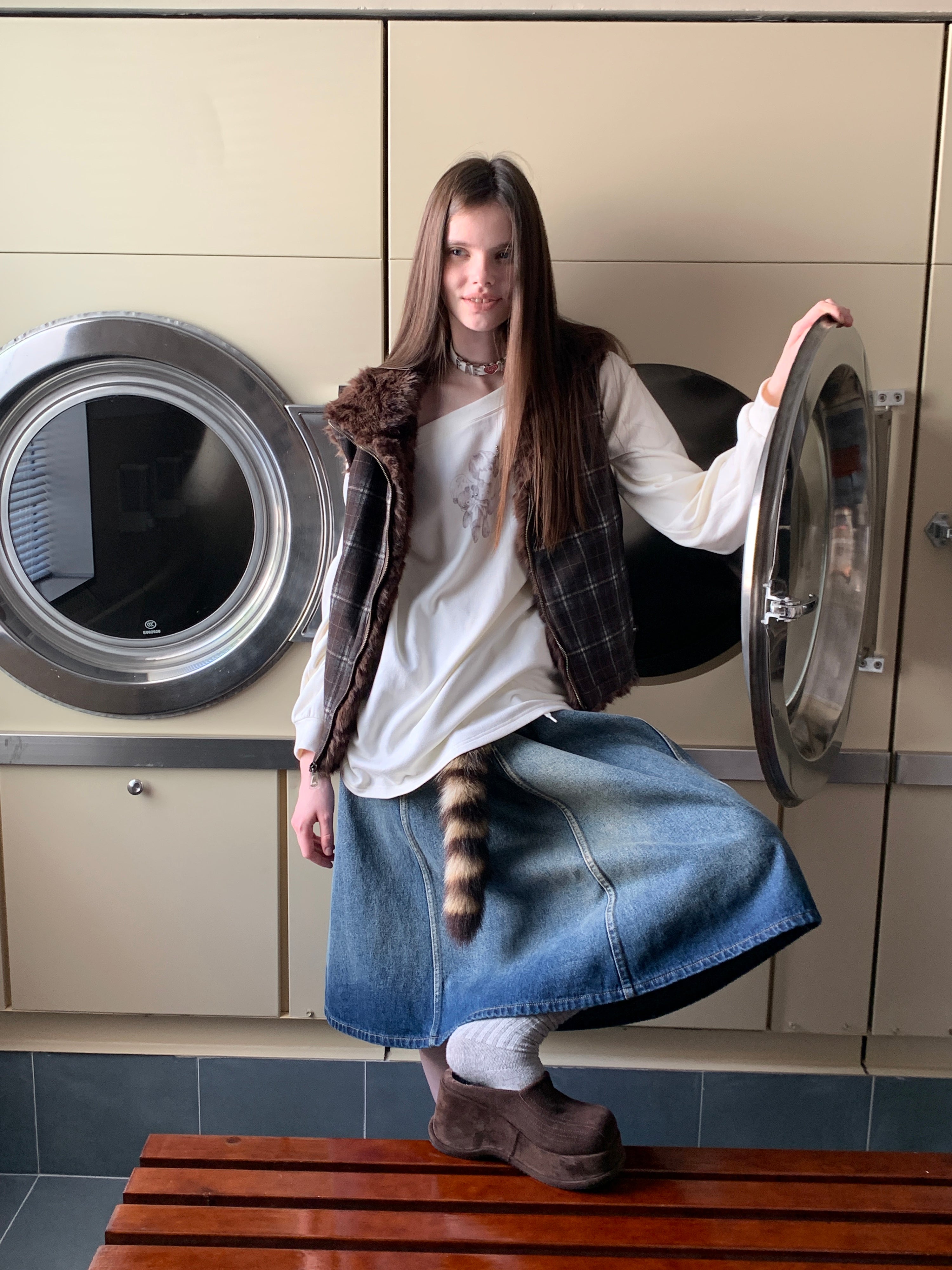 [A001052]Autumn Vintage Denim Wrap Skirt - Flared A-Line Silhouette