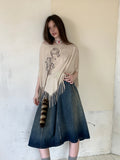 [A001052]Autumn Vintage Denim Wrap Skirt - Flared A-Line Silhouette