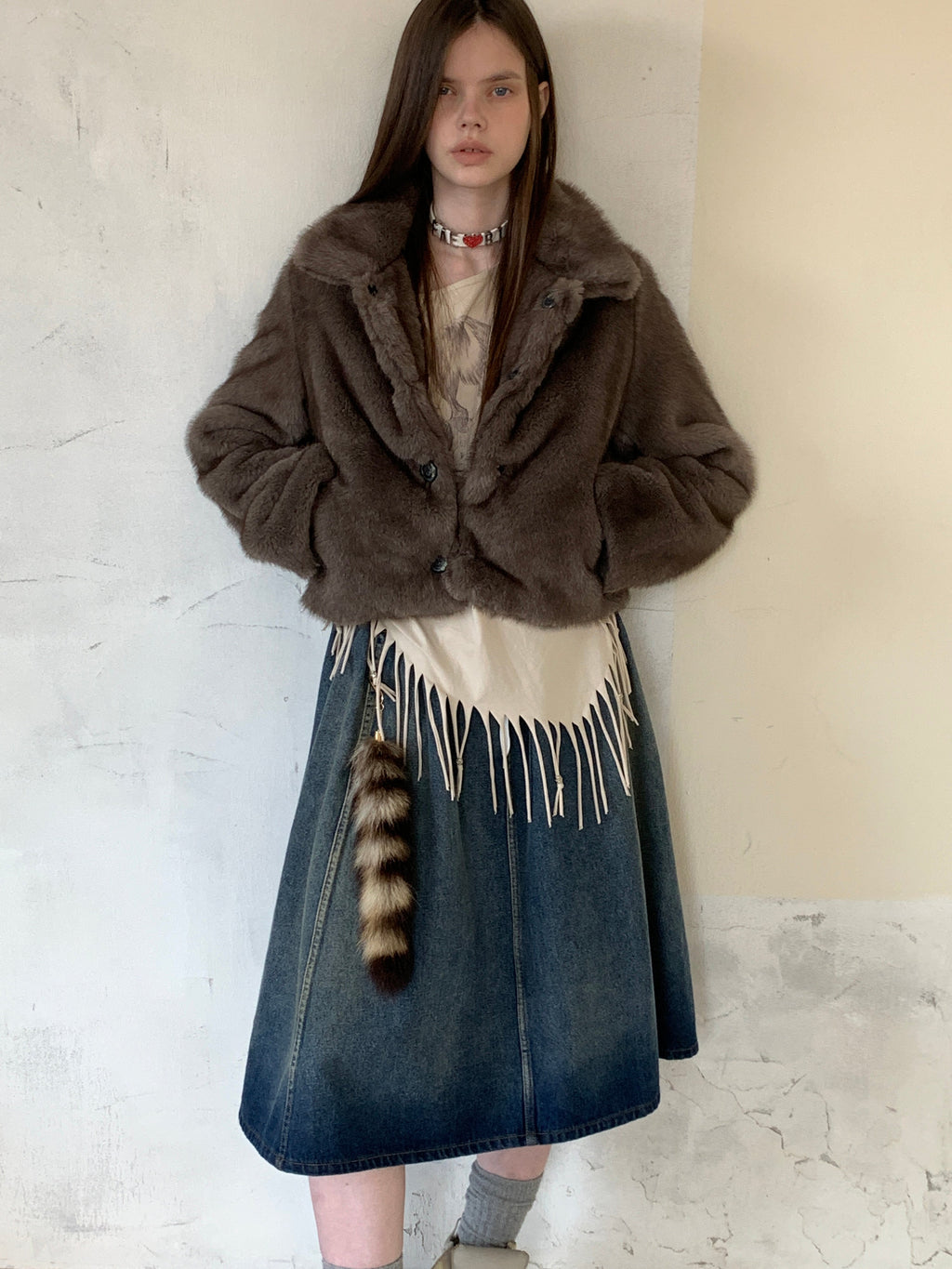 [A001052]Autumn Vintage Denim Wrap Skirt - Flared A-Line Silhouette