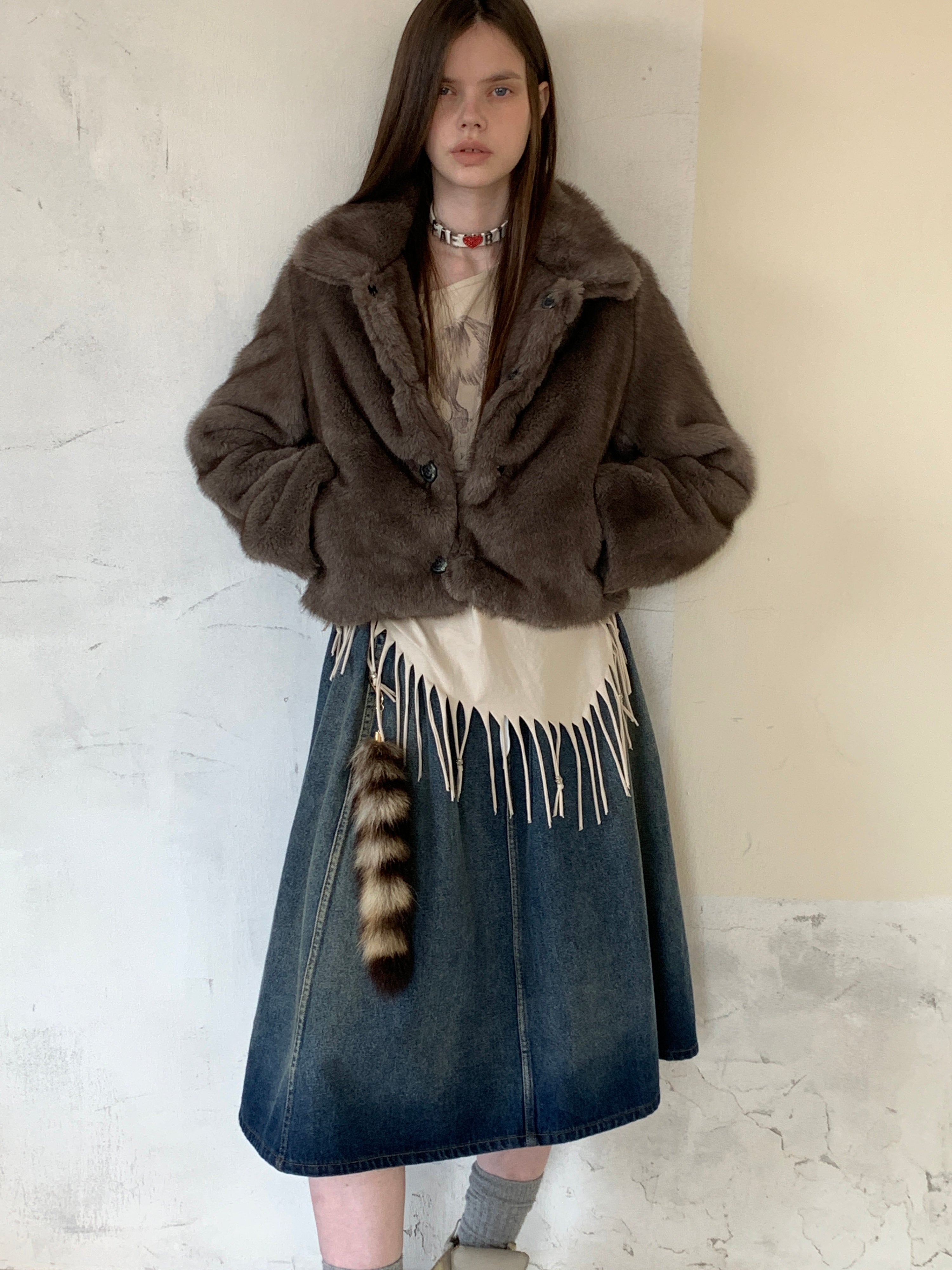 [A001052]Autumn Vintage Denim Wrap Skirt - Flared A-Line Silhouette