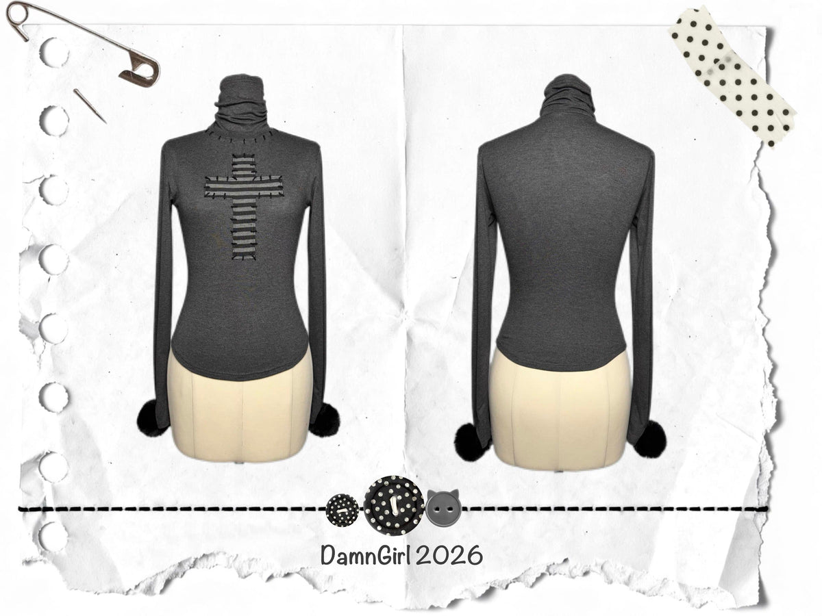Gothic Striped Turtleneck Top