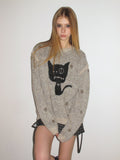 [A001144]Bandage Cat Polka Dot Mock Layered Sweater