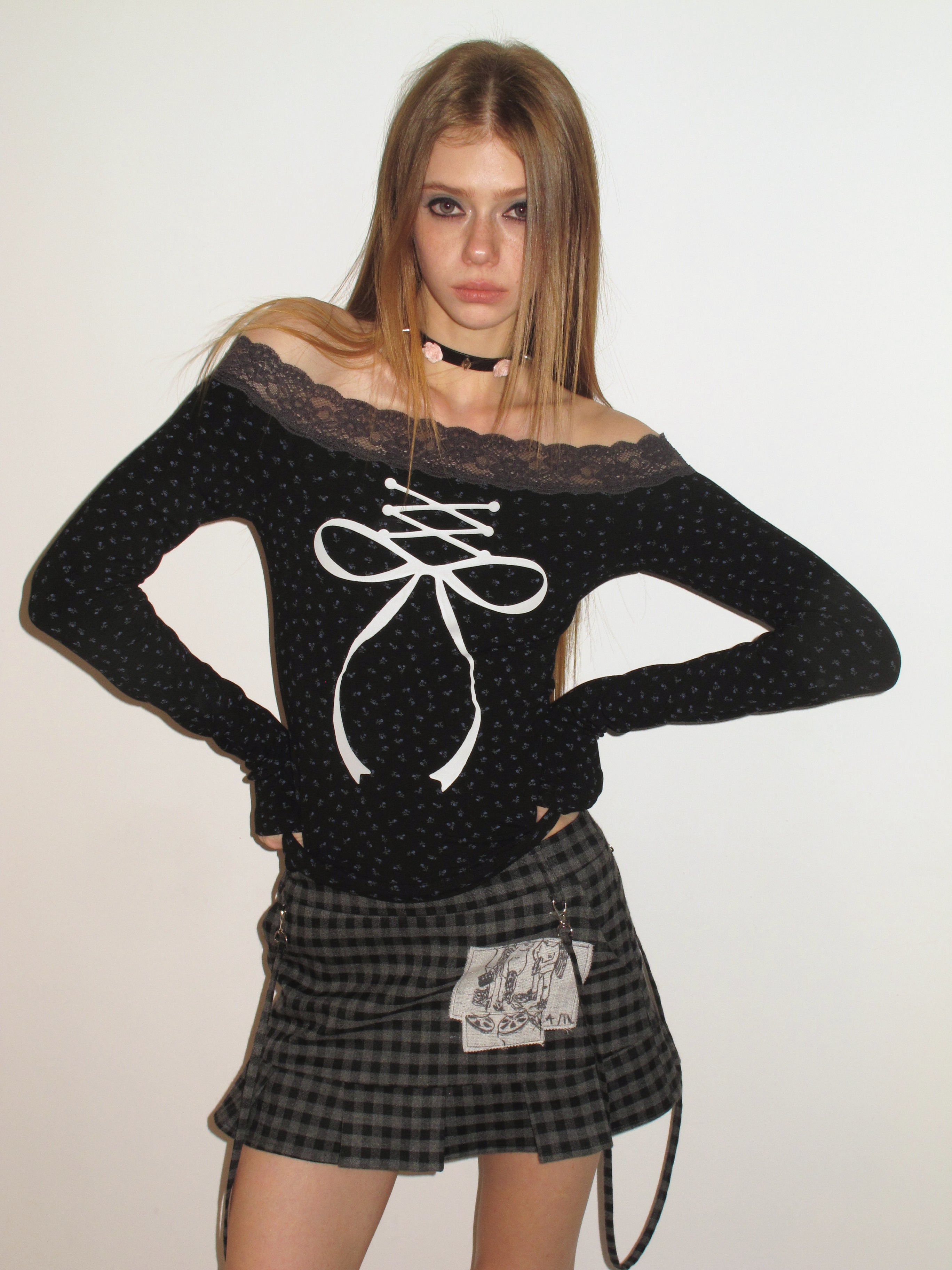 [A001139]Edgy Rock Light Punk Style Skirt with Patchwork Embroidery