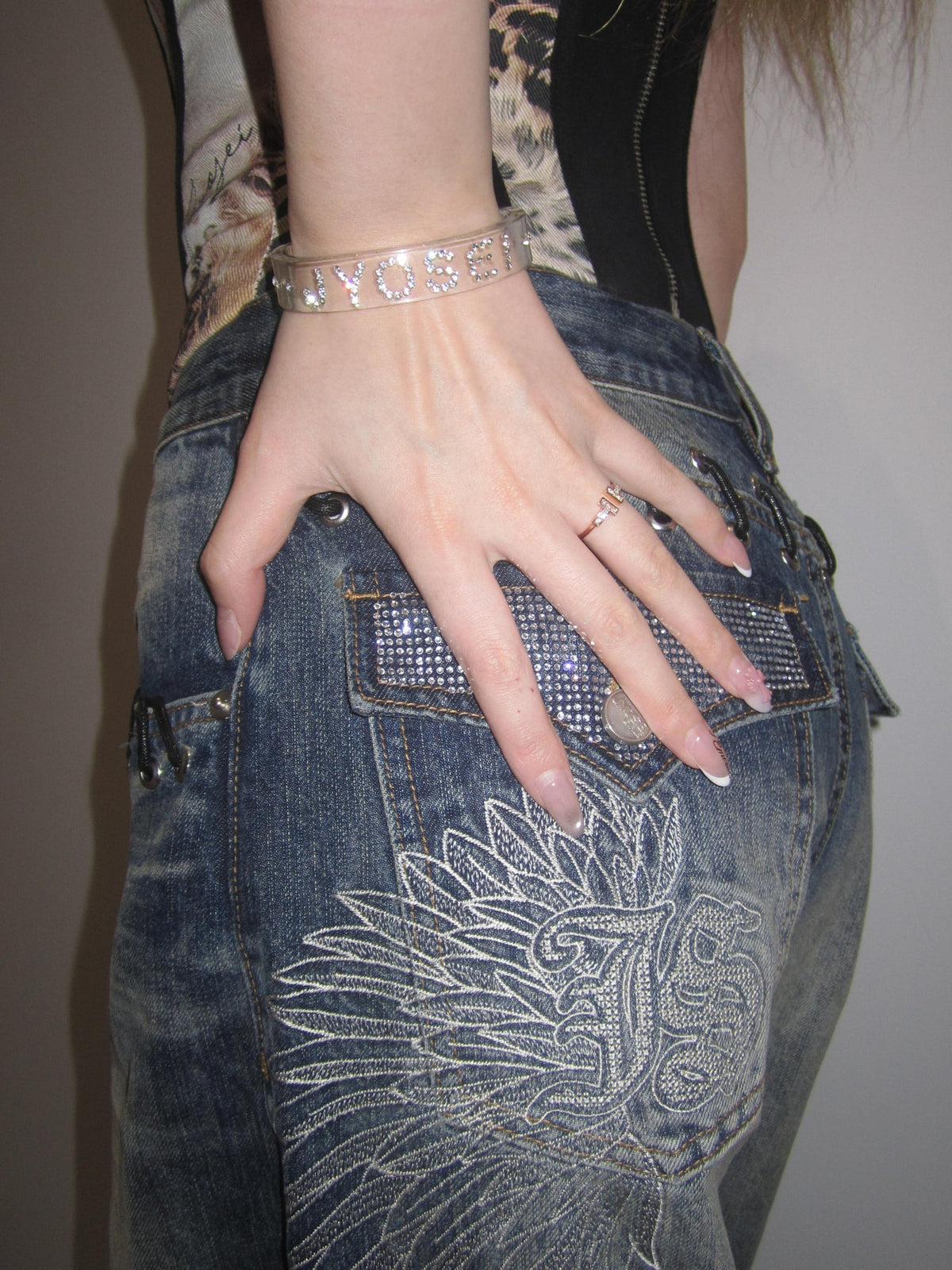Aria Clear Acrylic Rhinestone Letter Slim Open Cuff Bracelet