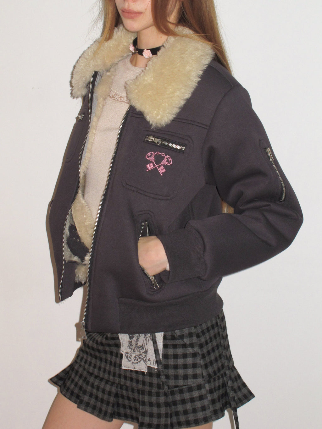 [A001146]Preppy Girls Navy Blue Vintage College Quilted Coat