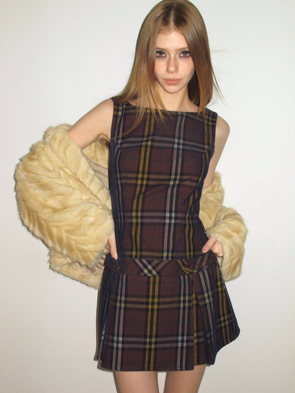 [A001136]Vintage Purple Plaid Slip Dress