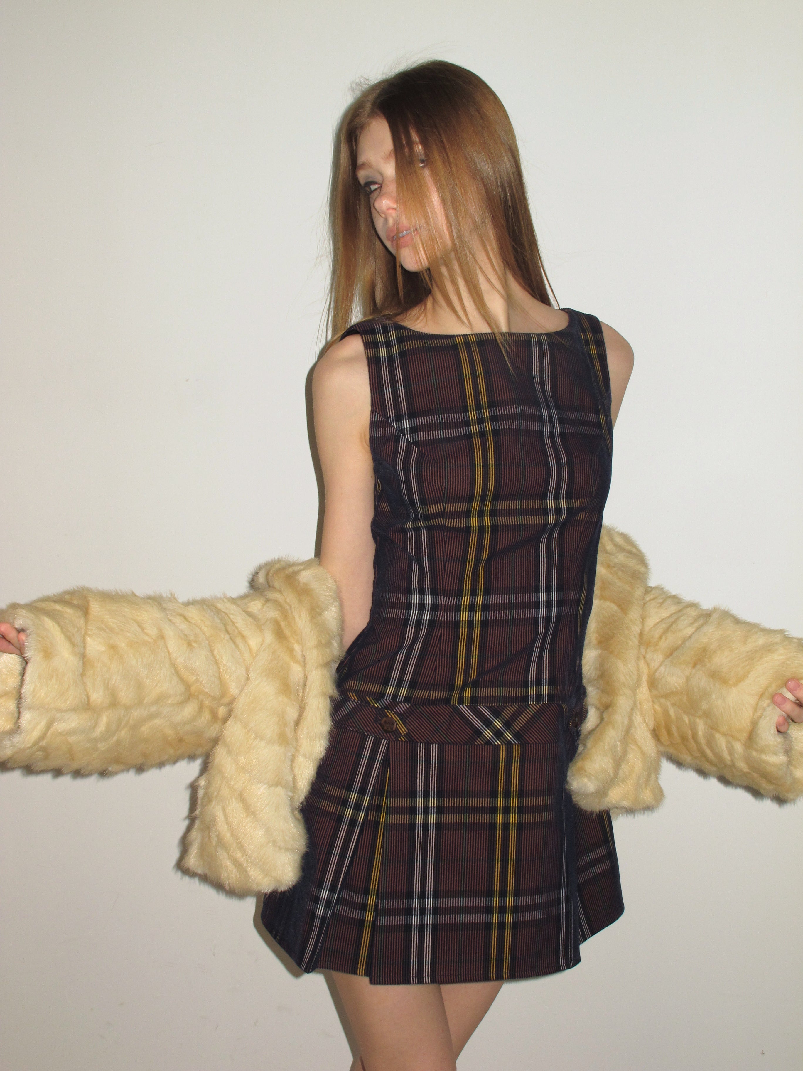 [A001136]Vintage Purple Plaid Slip Dress