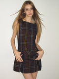 [A001136]Vintage Purple Plaid Slip Dress