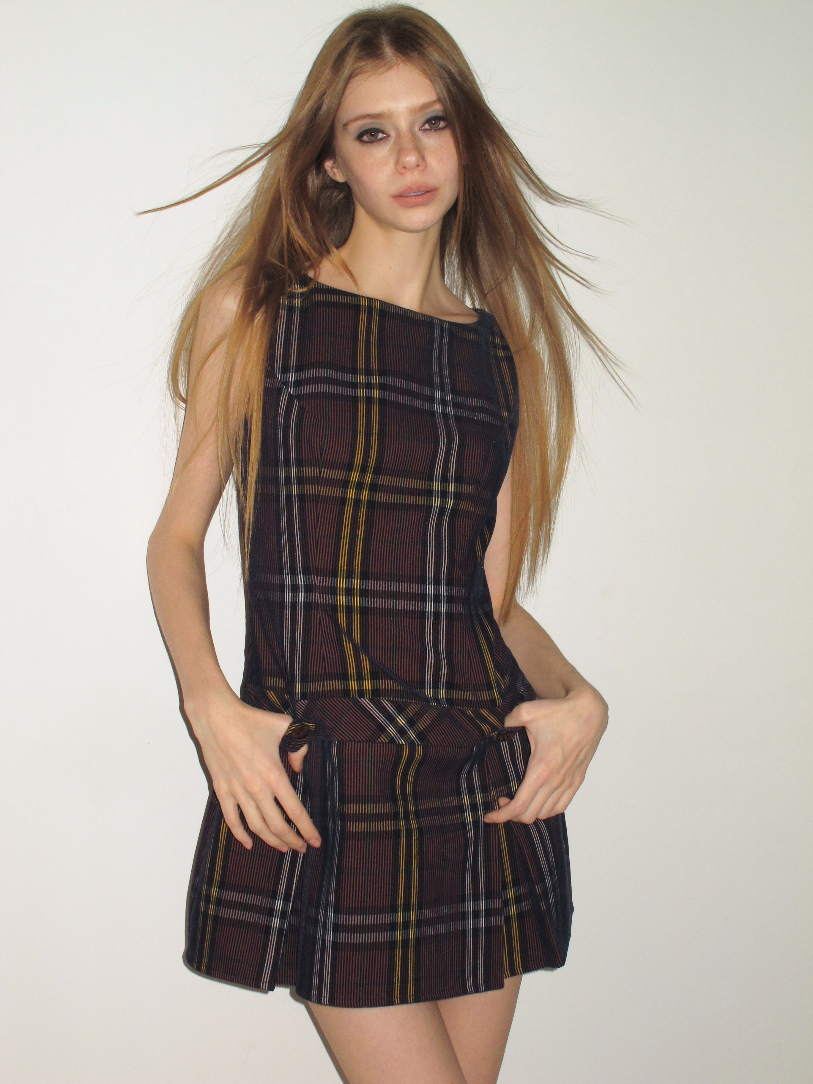 [A001136]Vintage Purple Plaid Slip Dress