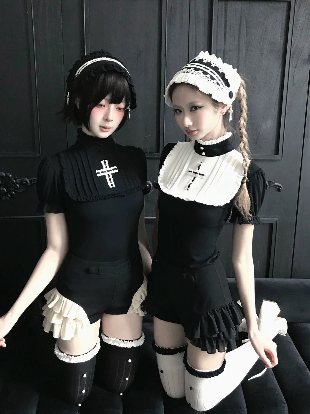 Gothic Lace Maid Headband – Black
