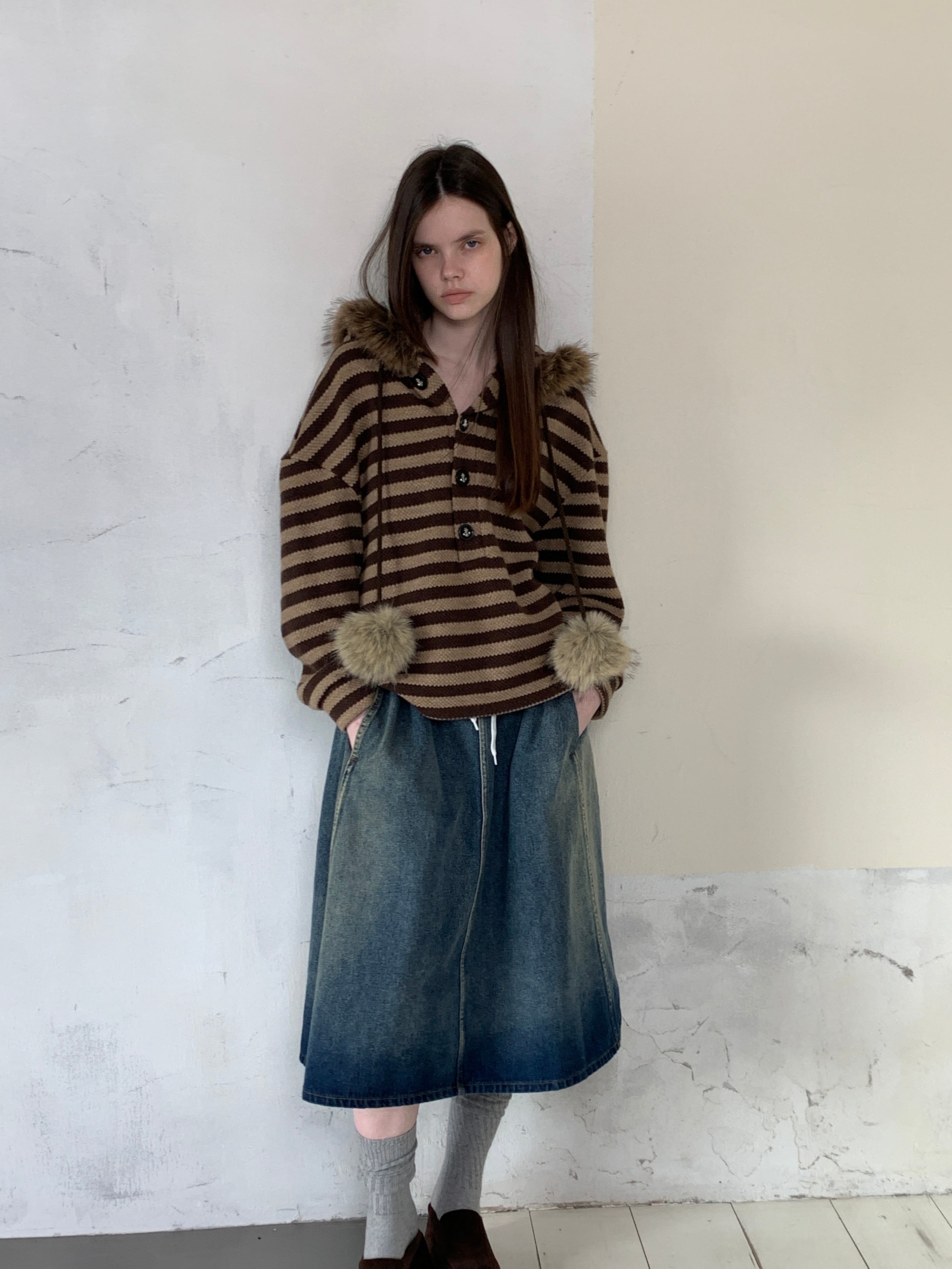 [A001052]Autumn Vintage Denim Wrap Skirt - Flared A-Line Silhouette
