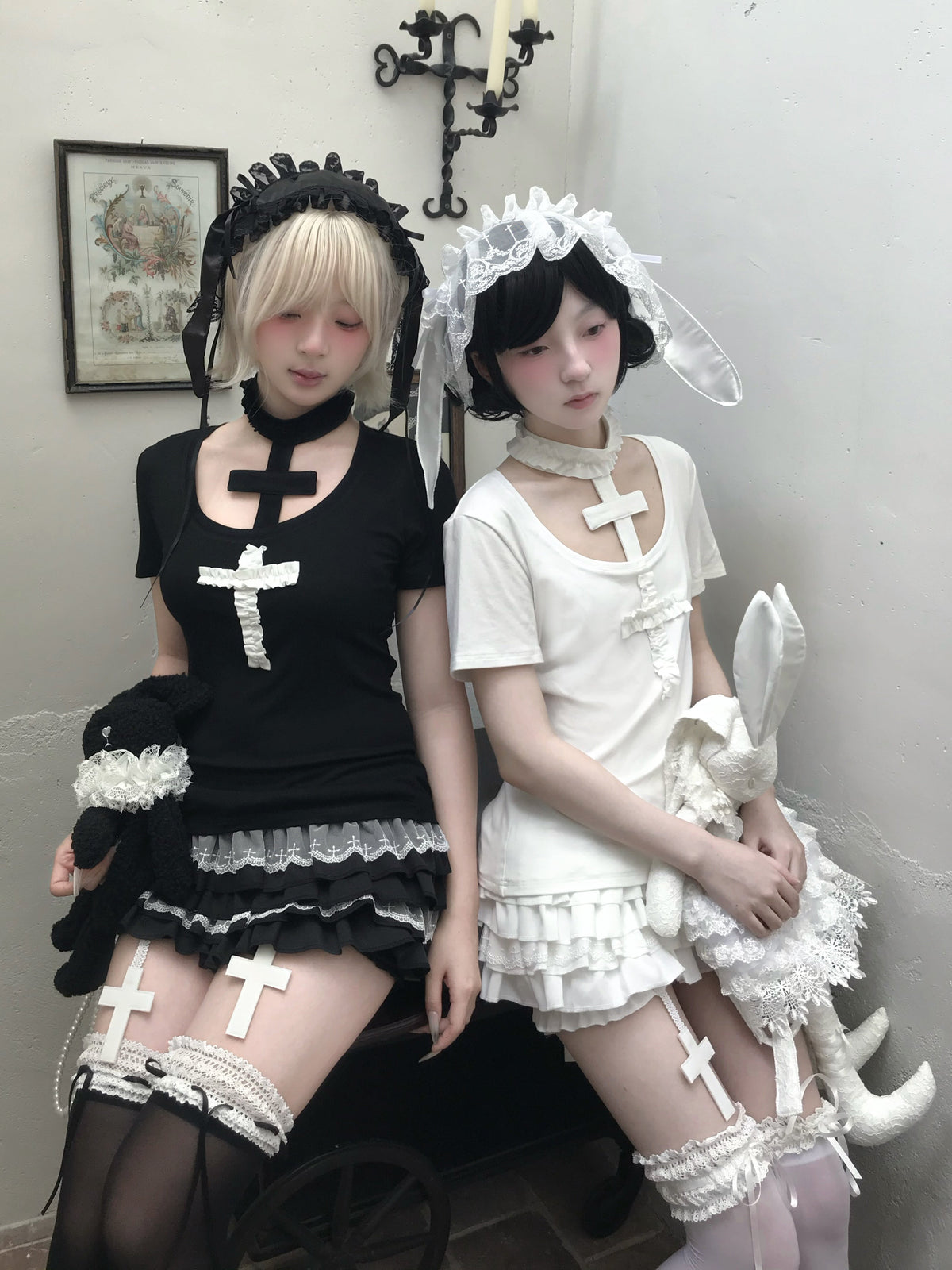 Gothic Embroidered Cross T-Shirt – White
