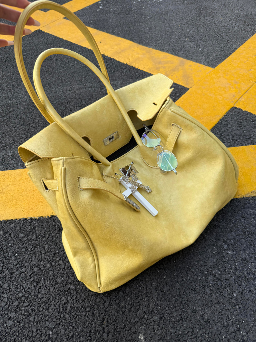 Quilted Leather Tote Firkin Bag PU