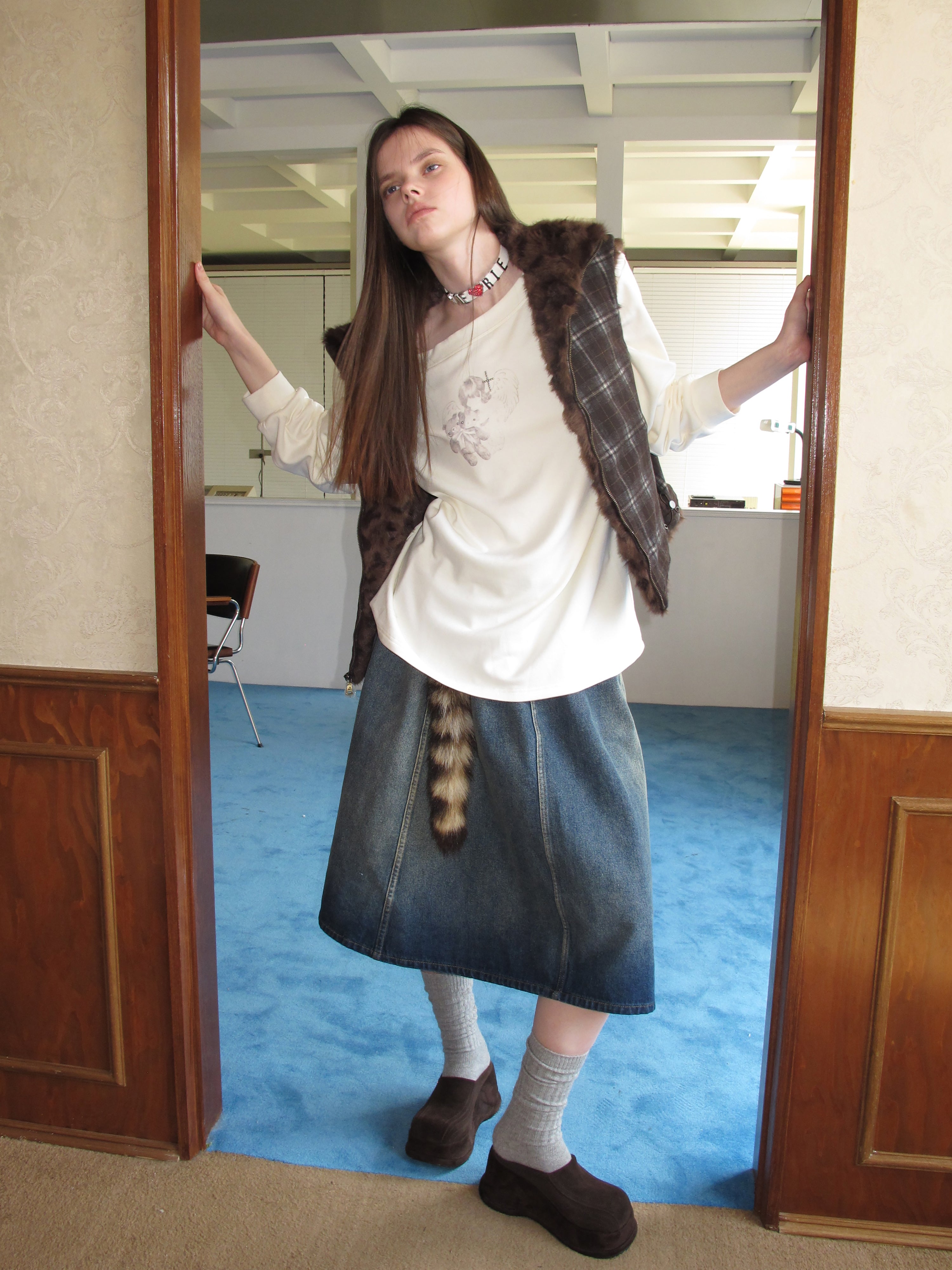 [A001051]Reversible Plush Vest with Vintage Check Pattern