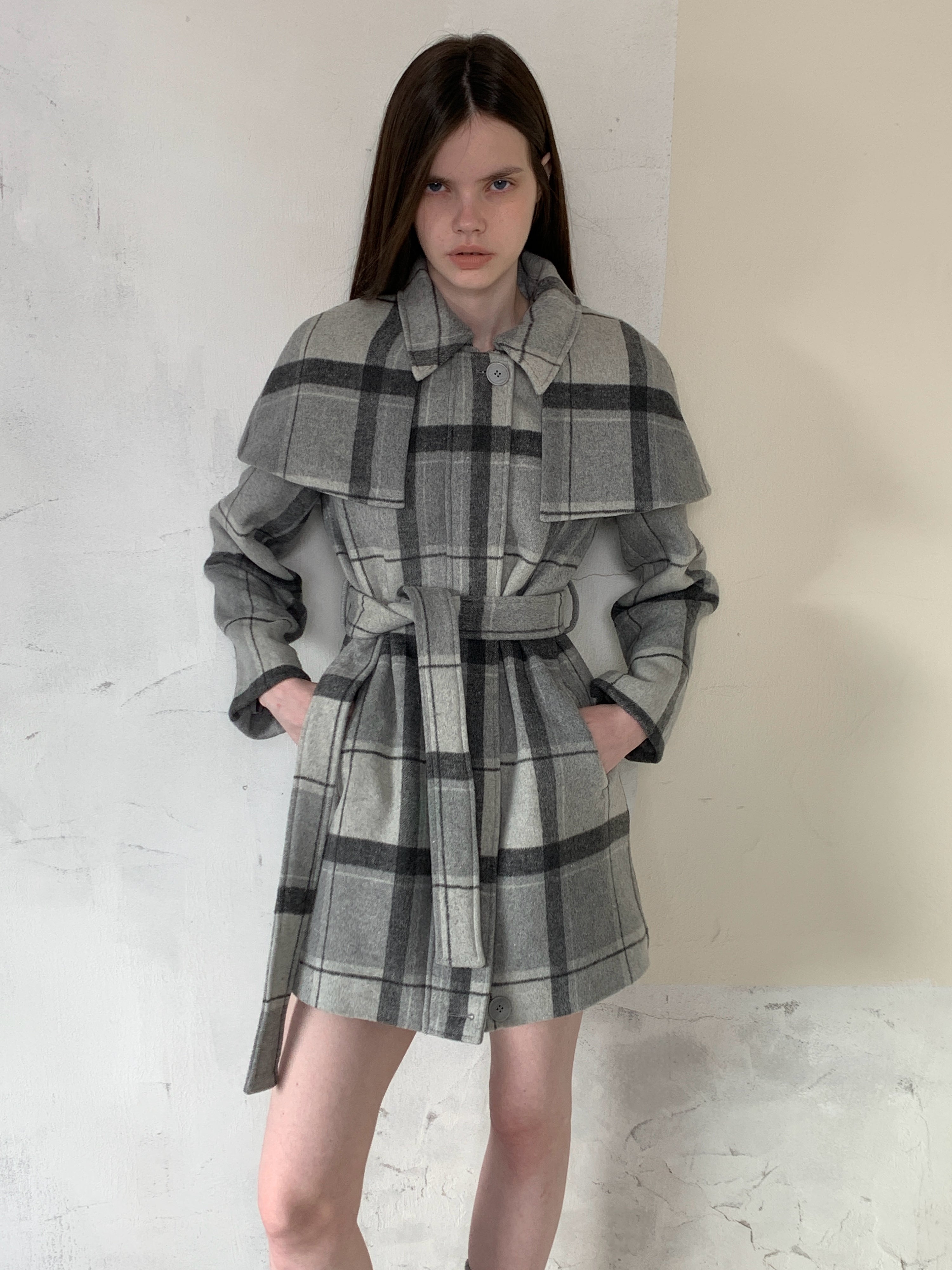 [A001071]Upper East Side Inspired Plaid Cape Coat