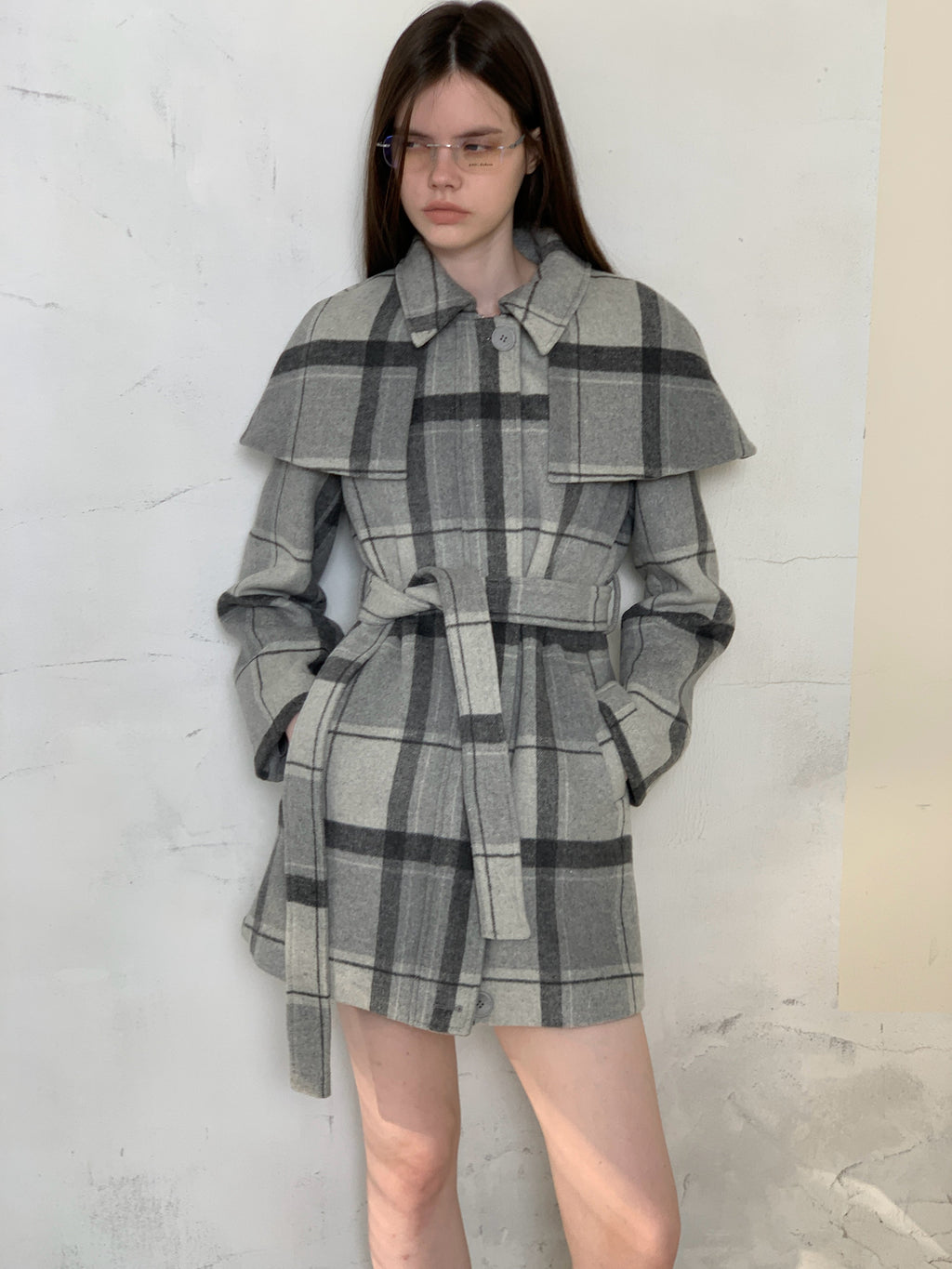 [A001071]Upper East Side Inspired Plaid Cape Coat