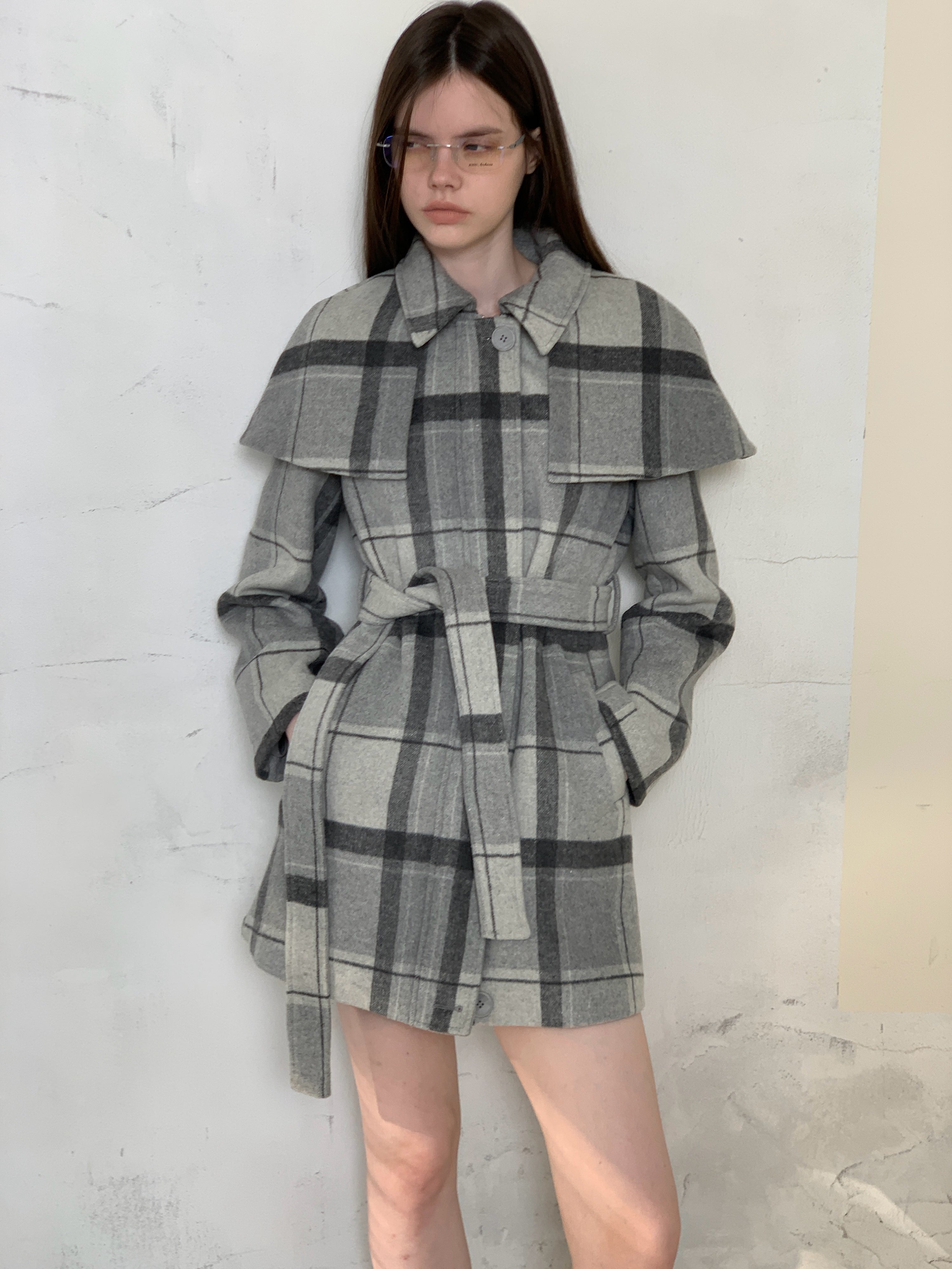 [A001071]Upper East Side Inspired Plaid Cape Coat