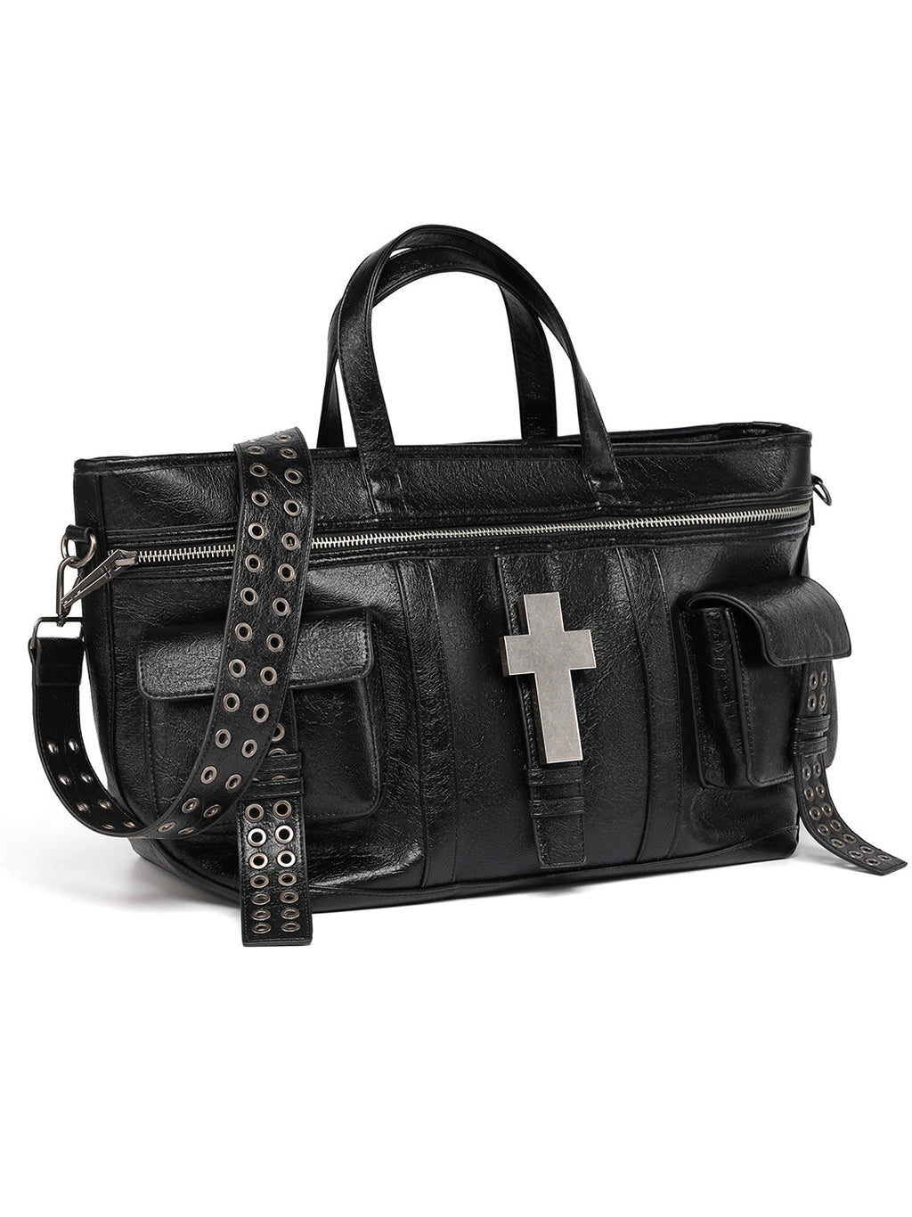 Convertible Cross Cracked Leather Tote & Crossbody Bag