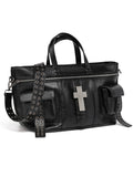 Convertible Cross Cracked Leather Tote & Crossbody Bag