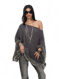 Sloane grey merino-blend off-shoulder cable-knit sweater with fluffy trim