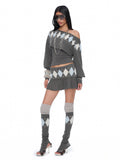 Lola grey-blue argyle knit low-rise mini skirt