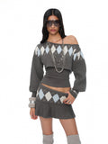 Lola grey-blue argyle knit two-piece top set
