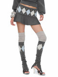 Lola grey-blue argyle knit leg warmers