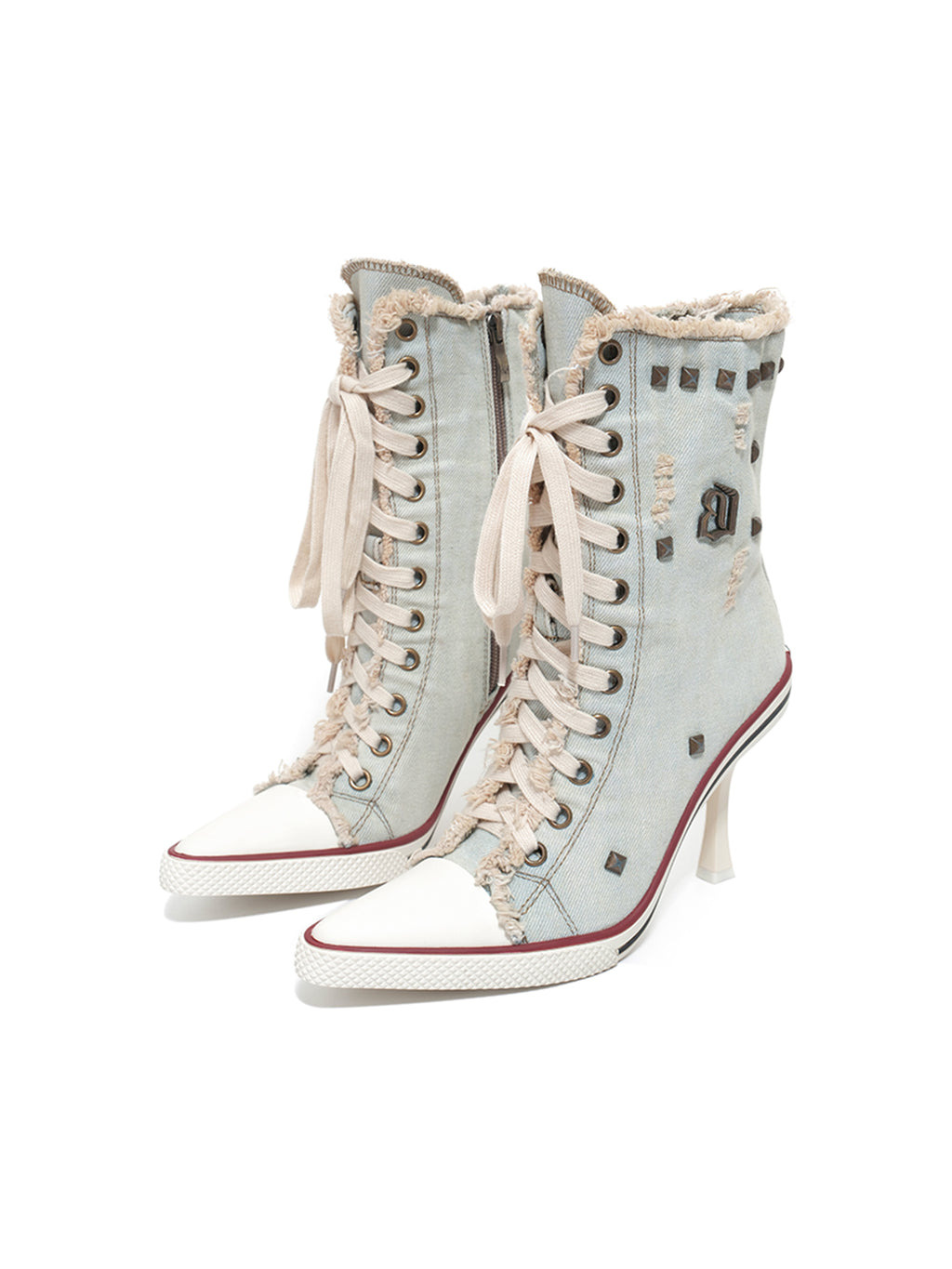 Distressed Studded Canvas High Heels detail 2
