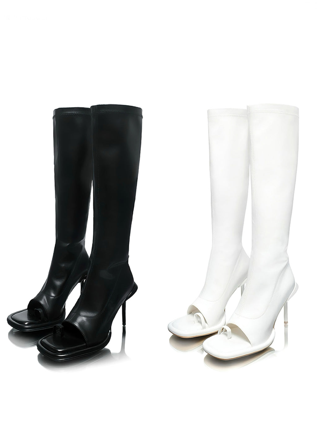 Peep Toe Round-Toe Stretch Booties detail 2