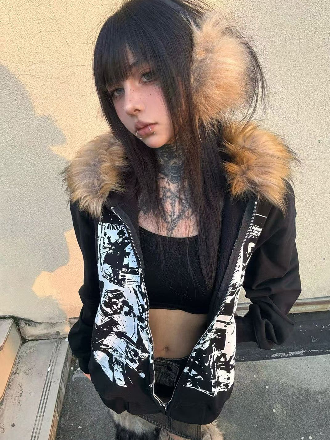 PAIKI Vintage Rock Band Print Hoodie