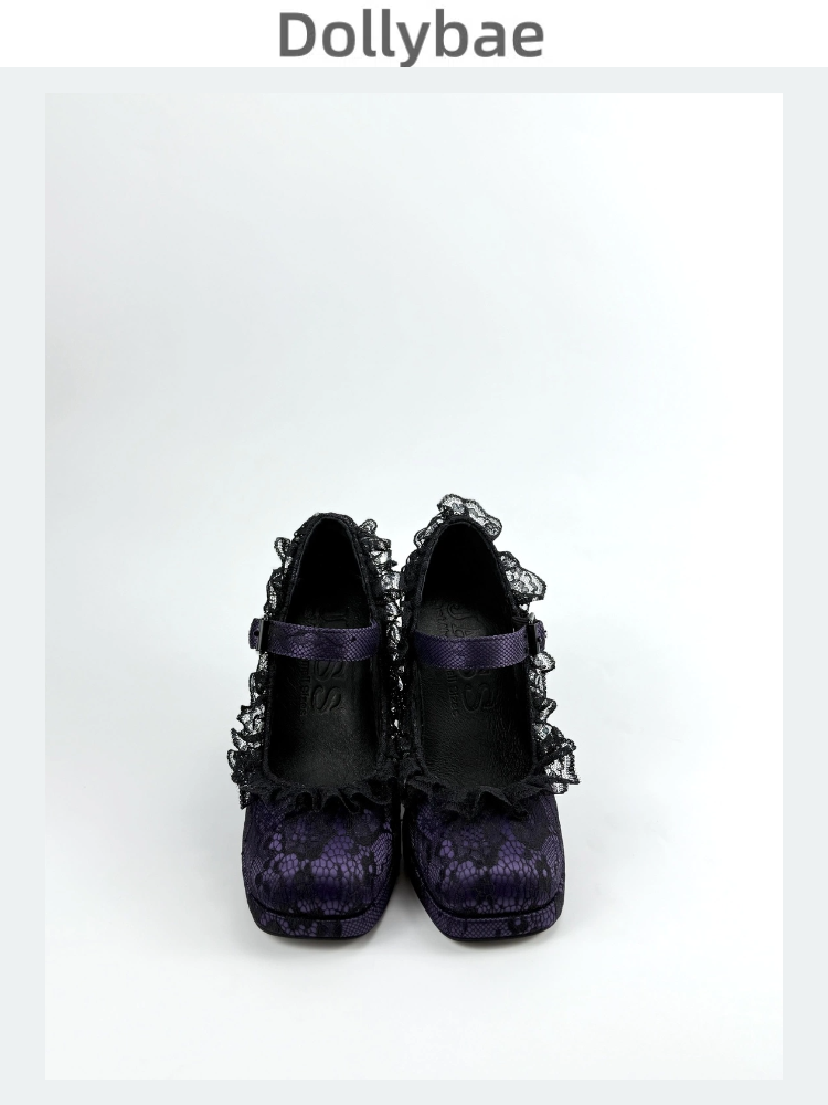 Dollybae Lace Thick-Heeled Pumps