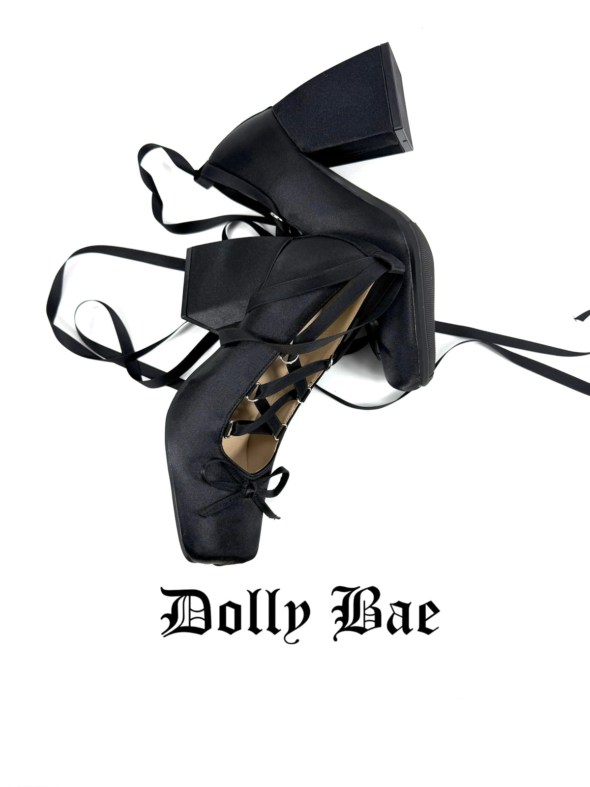Dollybae Thick-Heeled Satin Butterfly Heels