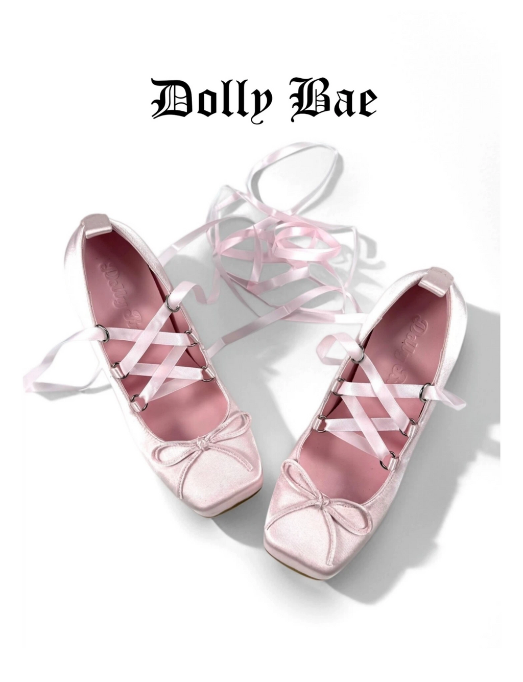 Dollybae Square-Toe Bow Ribbon Ballet Flats
