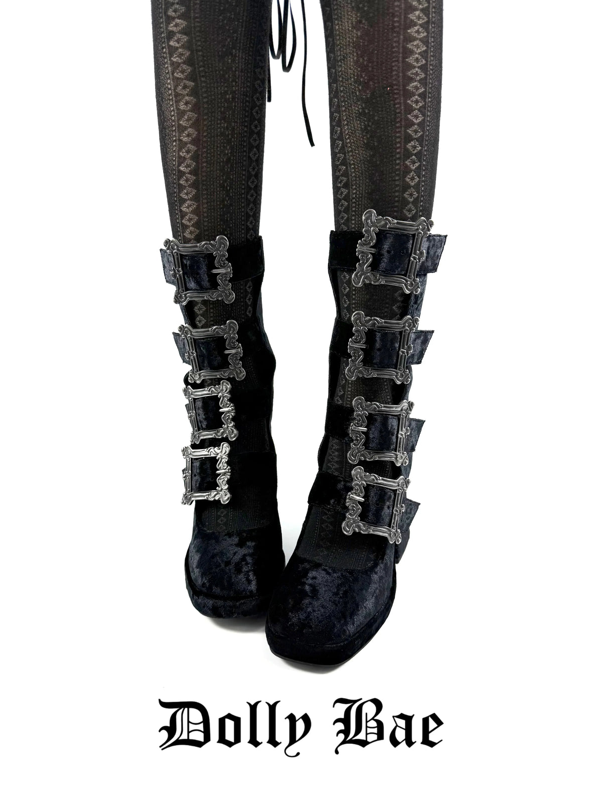 Dollybae Carved Square-Buckle Hollow Skinny Boots