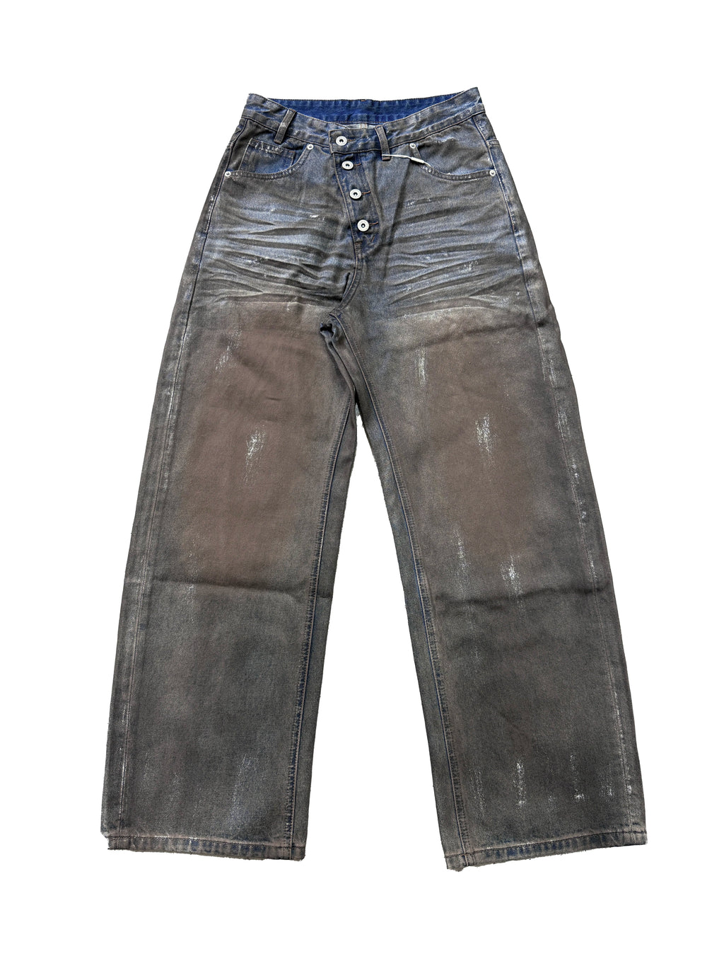 Distressed blue batik jeans