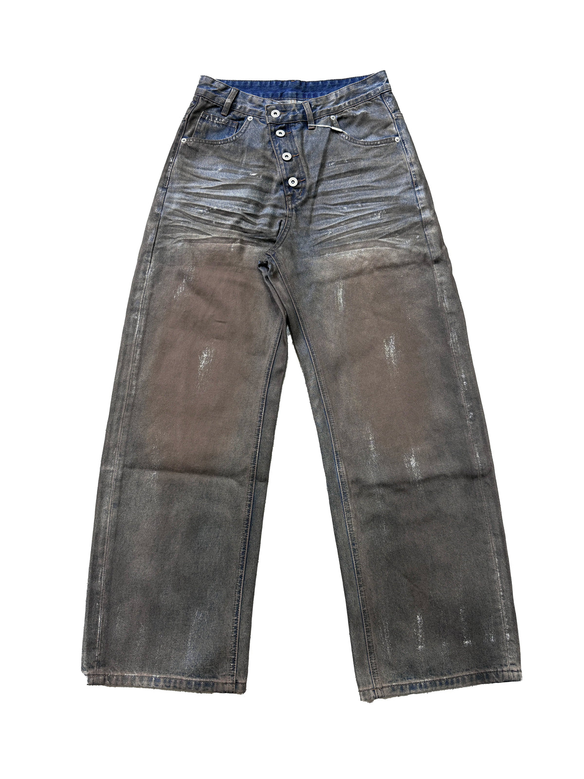 Distressed blue batik jeans