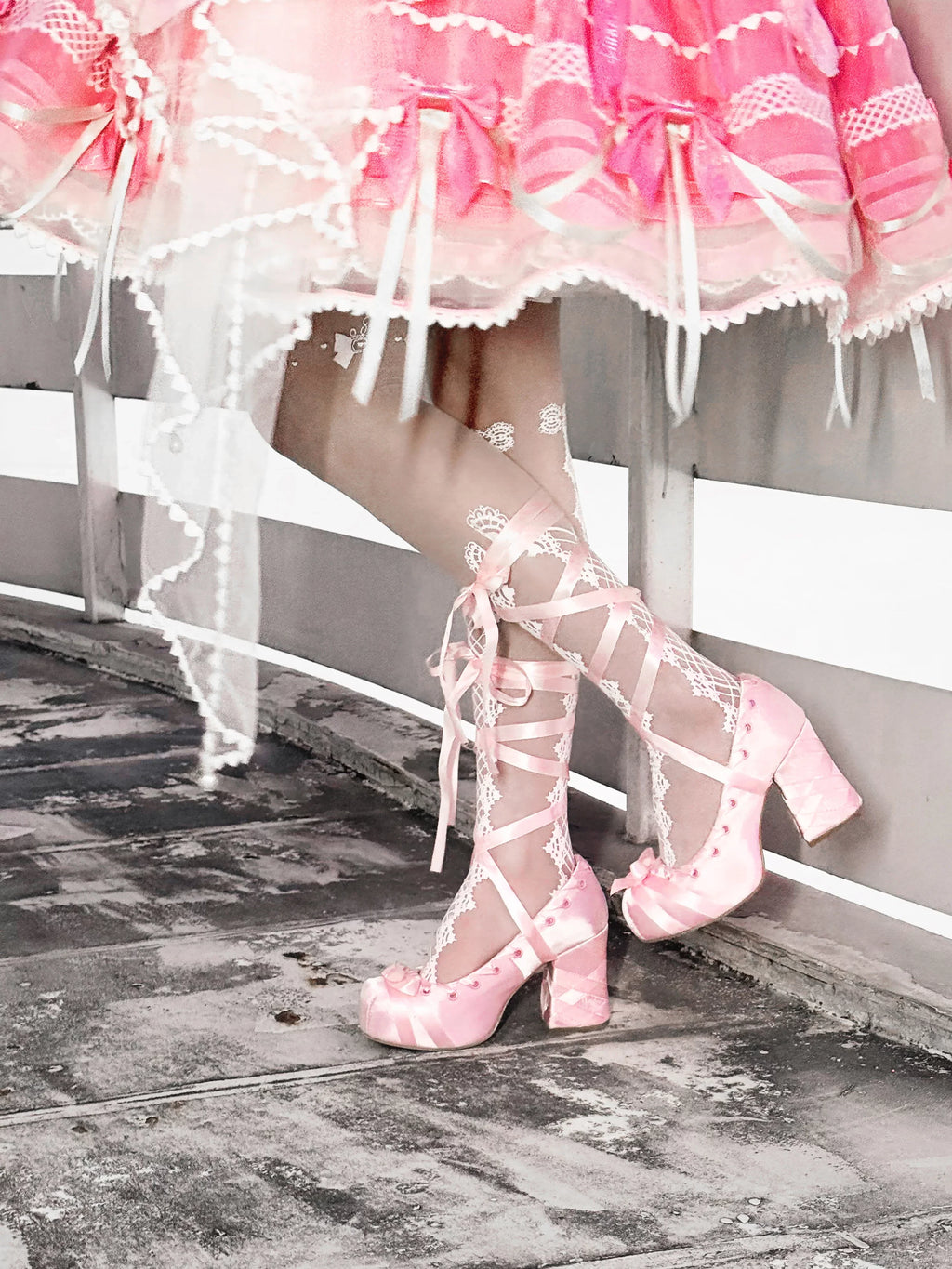 Dollybae Satin Lifted Heels in Black and Pink